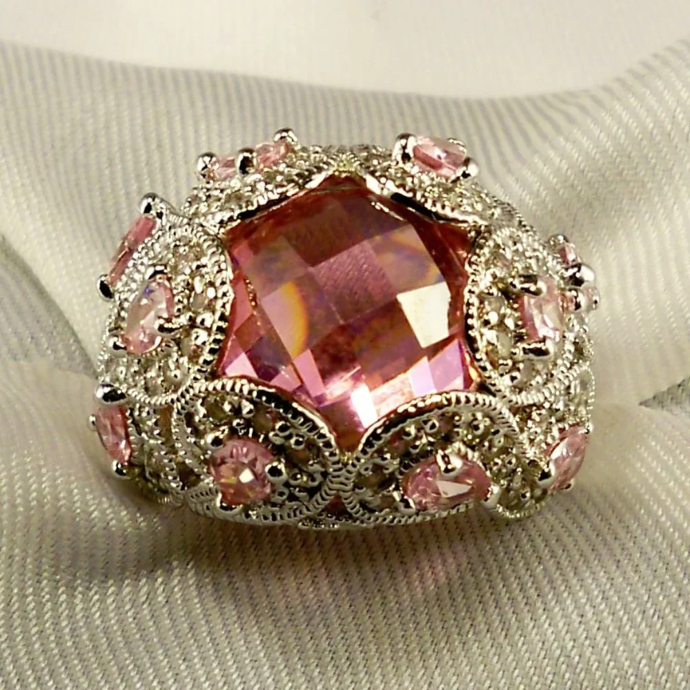 NEW Lite PINK Doublet Cut Cubic Zirconias DESIGNER Ring